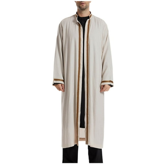 SDNall Mens Shirts Casual, Long Sleeve Shirts, Mens Long Sleeve Shirts, Mens Muslim Robe Arab Middle Robe Long Style Long Sleeve Embroidered Standing Neck Pocket Long Shirt Fashion Casual Robe