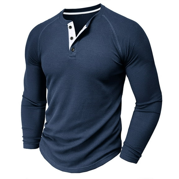 SDNall Mens Shirts Casual, Long Sleeve Shirts, Mens Long Sleeve Shirts, Mens Solid Color Button Round Collar Plug Long Sleeve Casual Shirt Long Sleeve