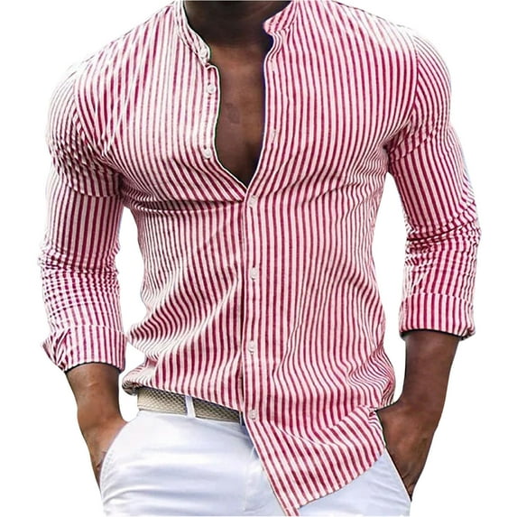 SDNall Mens Shirts Summer, Mens Shirts Casual, Long Sleeve Shirts, Mens Casual Fashion Printed Button Cardigan Long Sleeve Stand-Up Collar Blouse Shirt, Mens Long Sleeve Shirts