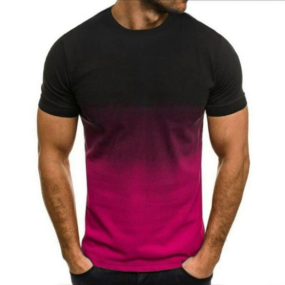 SDNall Mens T-Shirts Slim T-Shirt Contrast Color Tee Gradient Short-Sleeve Summer Tops Crewneck Casual Workout Tshirts (Sizes:S-4XL)