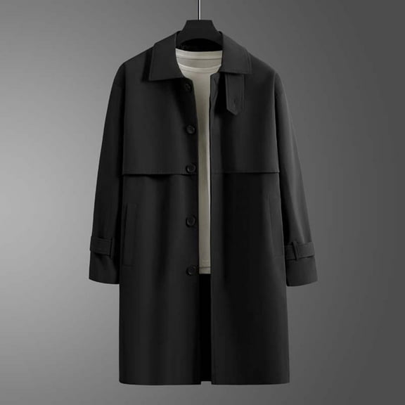 SDNall Mens Trench Coat, Long Trench Coat, Mens Solid Medium Long Casual Coat Coat Long Sleeve Turndown Collar Breaste Pocket Trench Coat