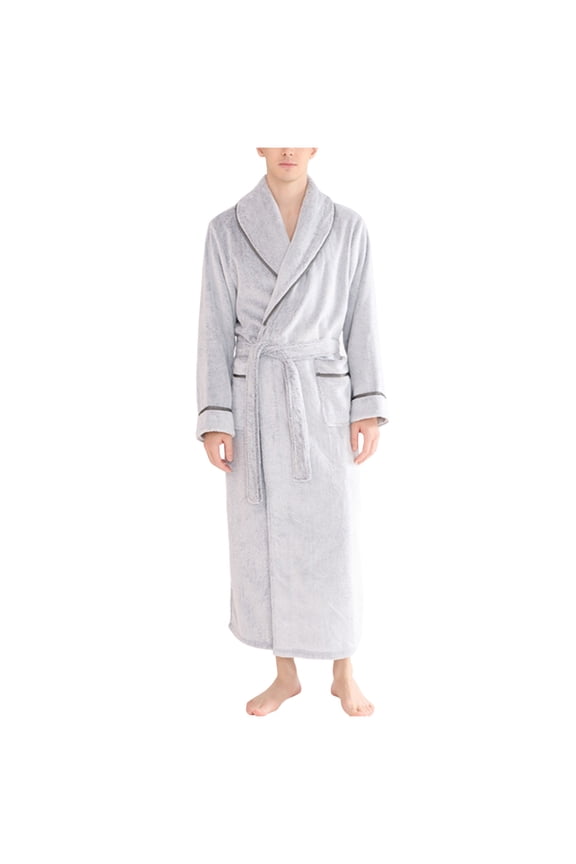 Mens Waffle Weave Robe, Long V-Neck Cardigan Style Bathrobe with Pockets for Home