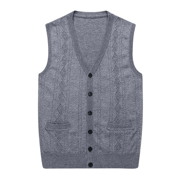 SDNall Mens Wool Sleeveless Waistcoat Loose Knitted Solid Color Cardigan