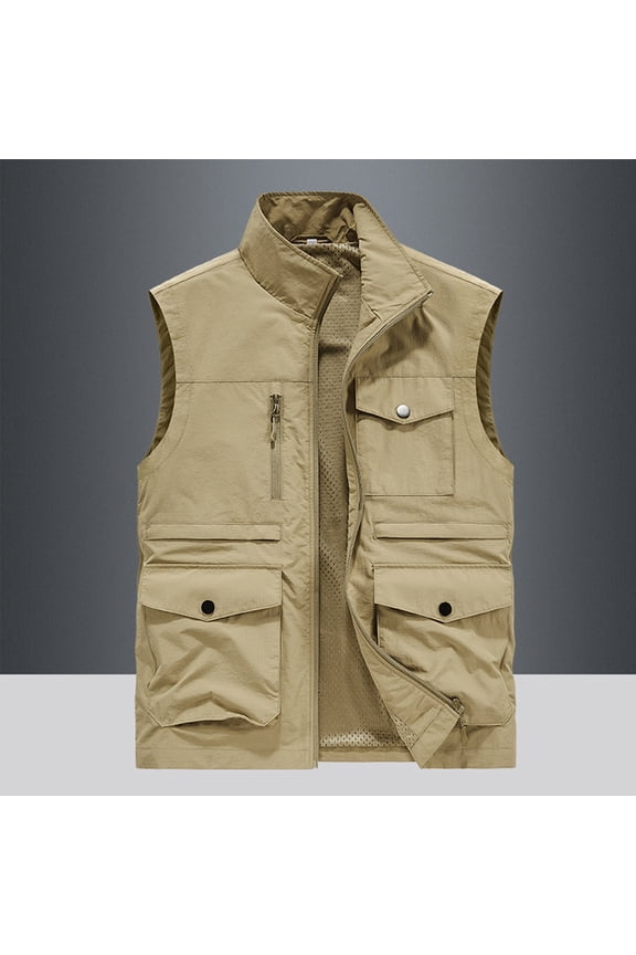 Mens Work Jacket Standing Collar Multiple Pockets Outdoor Photography/Sports Jacket Coat