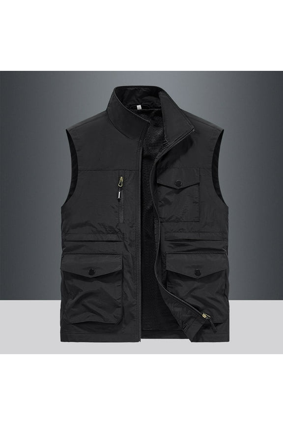 Mens Work Jacket Standing Collar Multiple Pockets Outdoor Photography/Sports Jacket Coat