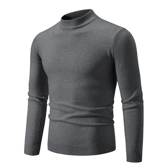 SDNall Mock Turtleneck for Men, Mens Sweaters Pullover, Turtleneck Sweater Men, Mens Knitwear Mock Turtleneck Vintage Round Neck Solid Color Elastic Pullover Fleecing Trend Sweater