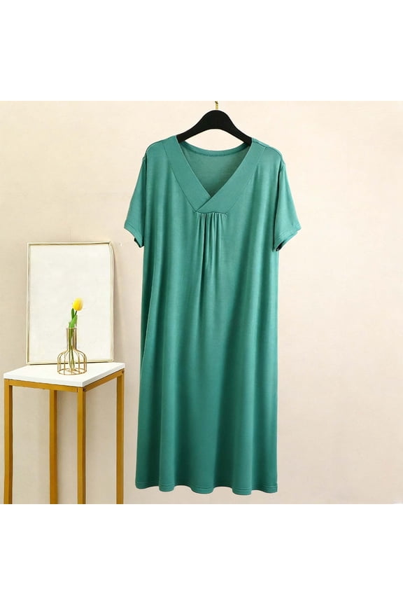Nightgown for Women Short Sleeve Round-Neck Loose Fit Modal Sleepwear, Solid Color Robe and Loungewear for Home Wear and Relaxation
