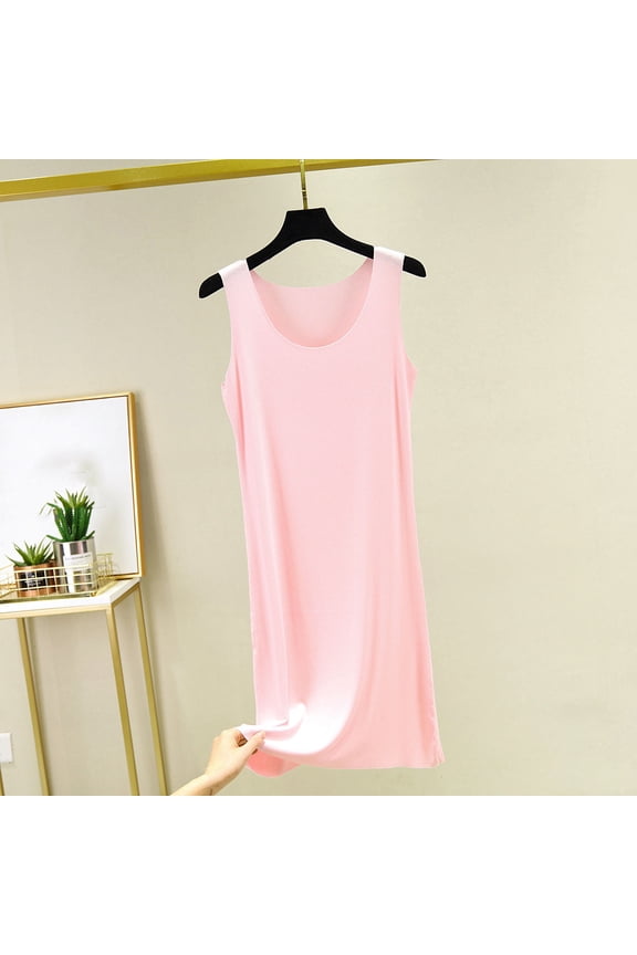 Nightgown for Women Sleeveless Round-Neck Modal Sleepshirt Loose Fit Long Robe Home Wear Lounge Dress in Solid Colors