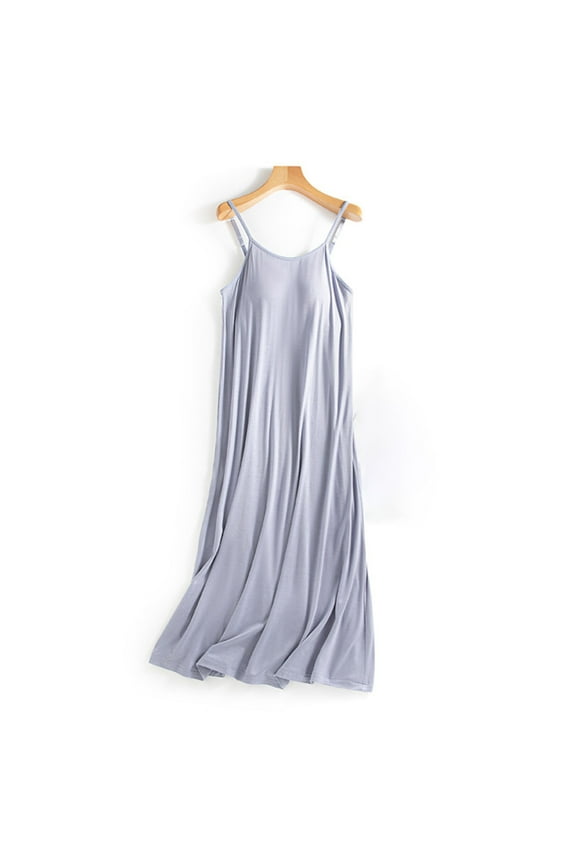 Nightgown for Women with Built-In Bra, Sleeveless Slip Dress, Long Thin Pajama Dress for Home and Sleep, Soft Casual Loungewear