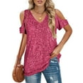 thumbnail image 1 of SDNall Off Shoulder Blouses for Women Off-The-Shoulder Short Sleeve V-Neck Solid Color Tops ,Sizes：S-2XL, 1 of 9
