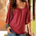 thumbnail image 1 of SDNall Off Shoulder Tops for Women Summer Printing Short Sleeve Strappy Cold Shoulder Tops (Red,Sizes:S-2XL), 1 of 9