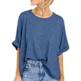 thumbnail image 1 of SDNall Oversized T-Shirt for Women Casual Loose Fit 5/4 Sleeve Short Solid Color Tee Summer Tops, 1 of 9