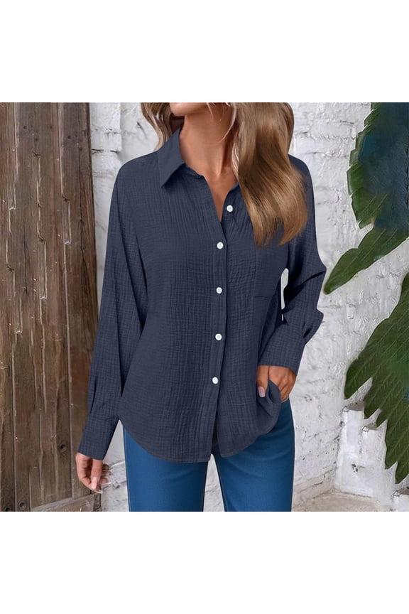 Oxford Shirts For Women，Womens Button Down Shirts Cotton Dress Shirts Long Sleeve Blouses V Neck Tops With Pockets Solid Casual Tunics