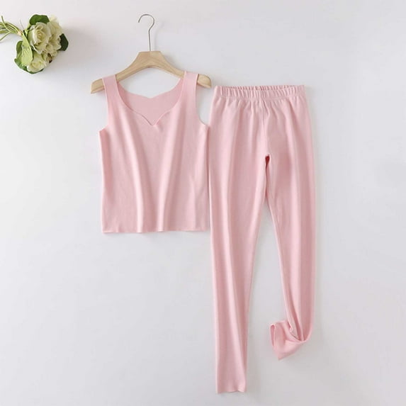 SDNall Pajama Set for Women Loose Fit Sleeveless Top and Pants Solid Color Warm Flannel Sleepwear for Lounge and Home