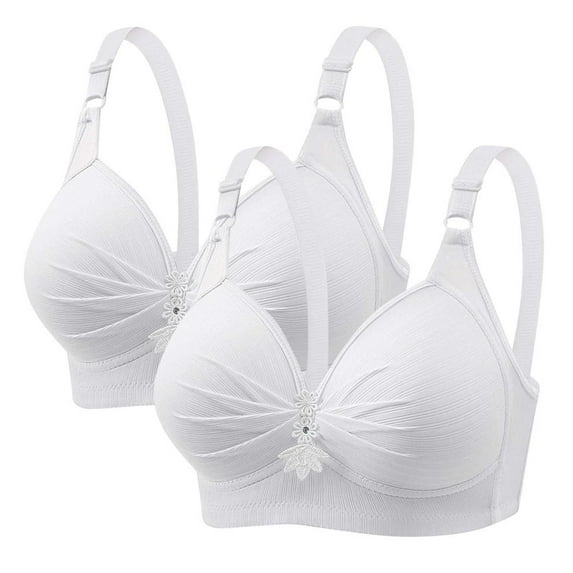 SDNall Plus Size Bralette 2Pc Push Up Sports Bras for Women No Underwire Comfortable Adjustable Straps Daily Bra (White Sizes:XS-4XL)