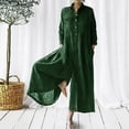thumbnail image 1 of SDNall Plus Size Jumpsuits for Women Casual Solid Long Sleeve Turn Down Collar Cotton Linen Romper Long Playsuit Jumpsuit Wide Leg Rompers for Women (Green, Sizes S-XXXXXL), 1 of 9