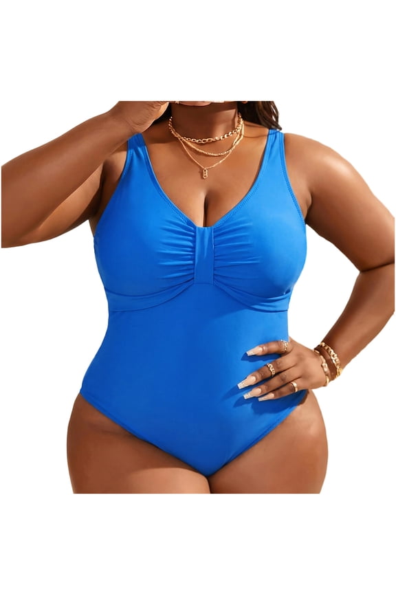 Plus Size Swimsuit for Women, Conservative Sling Chest Fold Design with Adjustable Straps, Quick-Drying Fabric and UPF 50+ Sun Protection