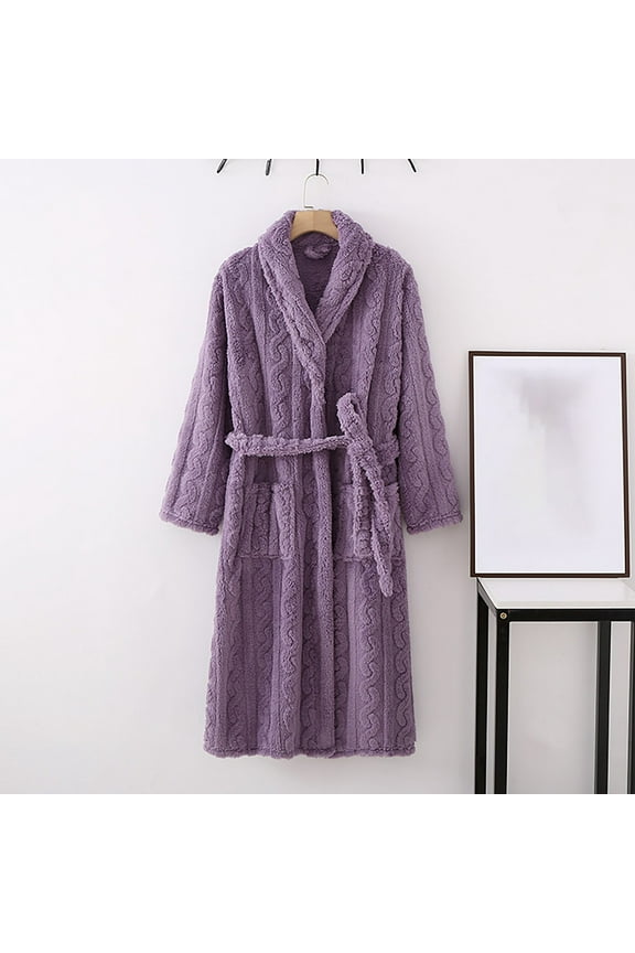 Robe for Women and Men, Matching Couples Flannel Bathrobe with Long Sleeves, Thickened Cotton Blend Home Loungewear for Cold Weather