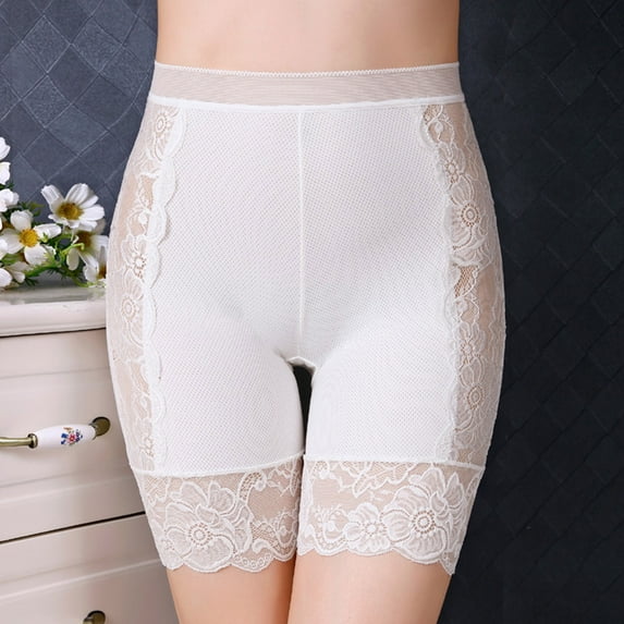 SDNall Safety Shorts for Women High Waist Lace Trim Anti-Slip Underwear Large Size Beige for Daily Wear and Under Dresses