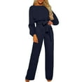 thumbnail image 1 of SDNall Semi Formal Jumpsuit for Women Solid Color Long Sleeved Jumpsuit Crew Round Neck Jumpsuit with Belt Long Wide Leg Pantsuits Ladies Rompers and Jumpsuits (Navy,Sizes：XS-XXL), 1 of 9