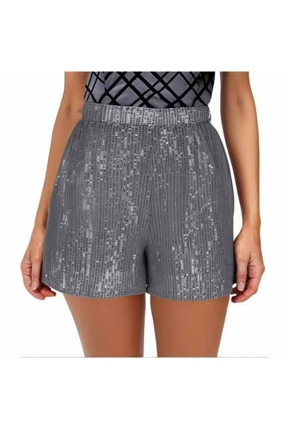 Sequin Shorts for Women New Solid Color Fashionable Elegant Elastic Waist Sequin Shorts ,Sizes：S-XL