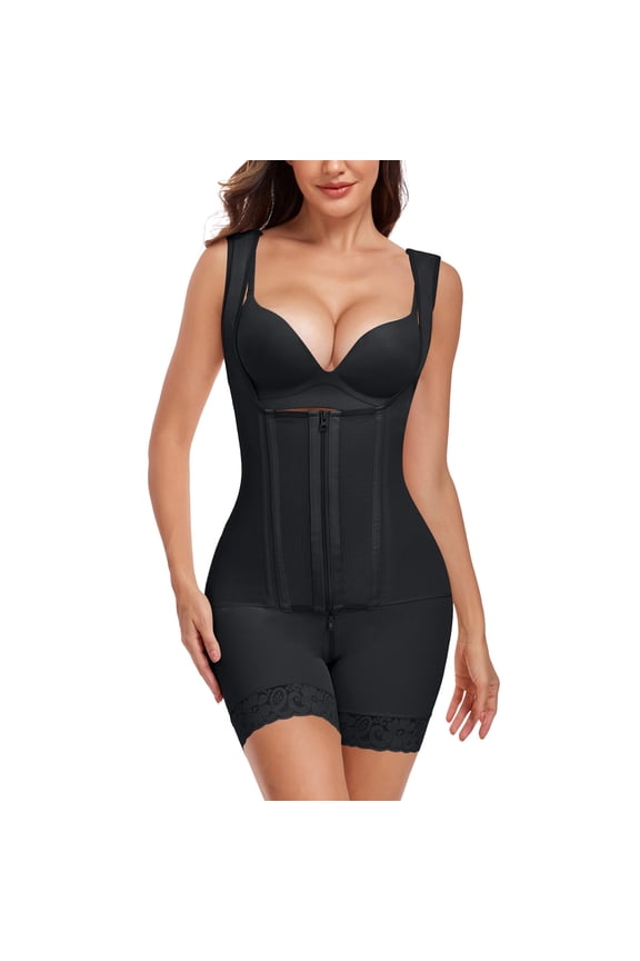 Shapewear Jumpsuit for Women, Tight-Fitting Bodysuit with Abdominal Control, Crotch Zipper and Button Closure, Full Body Slimming Suit