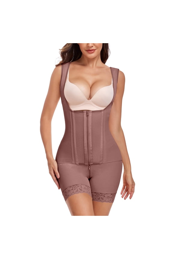 Shapewear Jumpsuit for Women, Tight-Fitting Bodysuit with Abdominal Control, Crotch Zipper and Button Closure, Full Body Slimming Suit
