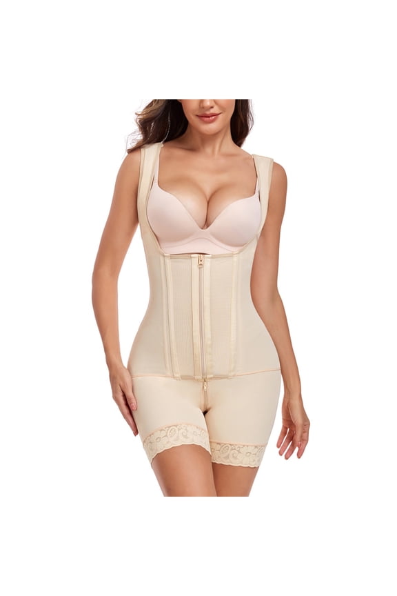 Shapewear Jumpsuit for Women, Tight-Fitting Bodysuit with Abdominal Control, Crotch Zipper and Button Closure, Full Body Slimming Suit