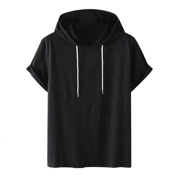 SDNall Short Sleeve Hoodies for Men Casual Solid Fashion Hooded Pullover Short Sleeve Sports T-Shirt Top Mens Hoodie Sizes:S-4XL