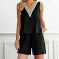 thumbnail image 1 of SDNall Shorts Sets Women 2 Piece Outfits Round Neck Solid Sleeveless Blouse +Loose Cotton Linen Pockets Pants Short Sets (Black, Sizes S-XXXXL), 1 of 9