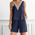 thumbnail image 1 of SDNall Shorts Sets Women 2 Piece Outfits Round Neck Solid Sleeveless Blouse +Loose Cotton Linen Pockets Pants Short Sets (Navy, Sizes S-XXXXL), 1 of 9