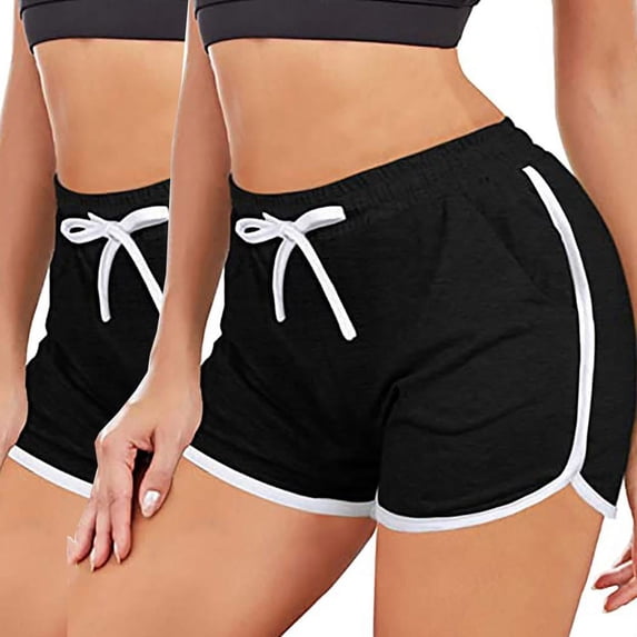 SDNall Shorts for Women 2Pc High Waist Yoga Pants Bandage Elastic Waist Casual Short Pants Gym Shorts Women Yoga Shorts (Black, Sizes S-XXL)