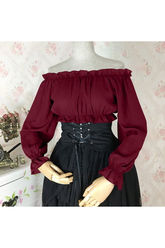 off Shoulder Blouse, Puff Sleeve Blouse, off Shoulder Shirt, Womens Renaissance Shirt off Shoulder Puff Sleeve Loose Smocked Blouse, Womens Shirts and Blouses