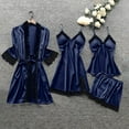 thumbnail image 1 of SDNall Silk Pajamas for Women Lace Robe Dress Sleepwear Nightdress Pajamas Tops+Short Pants+Dress+Coat Set, 1 of 9
