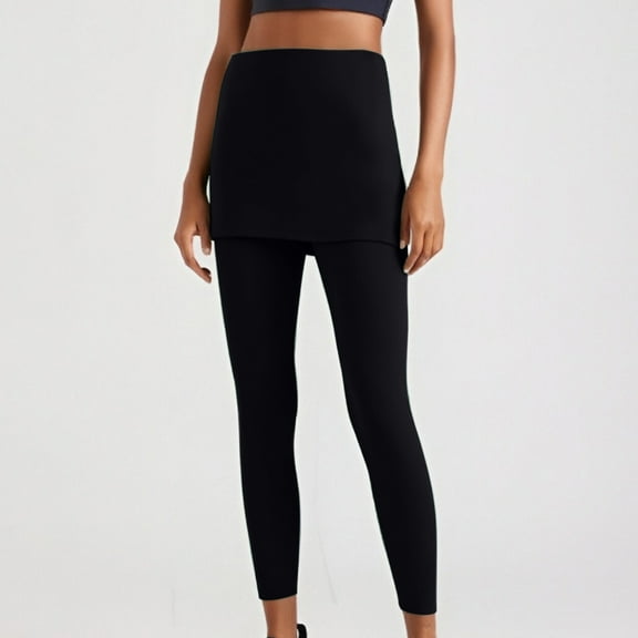 SDNall Skirted Leggings for Women Fake Two-Piece Bottom Pants Skirt Sports Plus Size Bottom Pants ,Sizes:S-2XL