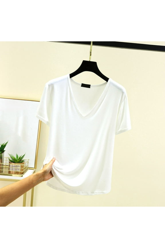 Sleep Shirt for Women, V-Neck Short Sleeve Blouse in Soft Fabric for Lounge Wear and Casual Comfort, Loose Fit Pajama Top