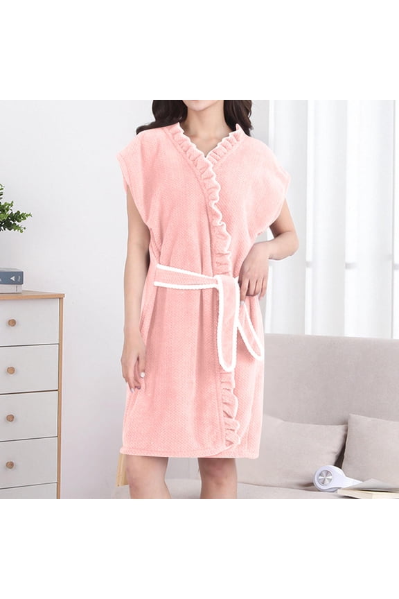 Sleeveless Bathrobe for Women, Thickened Fleece Plaid Absorbent Quick-Dry Bandage Robe with Pockets and Belt for Home, Spa, and Post-Shower