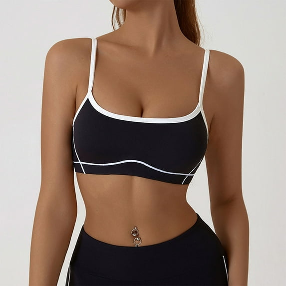 SDNall Sports Bra for Women with Removable Cups, Thin Straps and Color Block Design, Supportive and Comfortable for Running, Yoga and Outdoor Activities