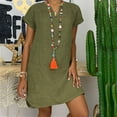 thumbnail image 1 of SDNall Summer Dresses for Women 2024 Fashion Loose V-Neck Summer Solid Short Sleeve Cotton and Linen Dress Mini Dress, 1 of 9