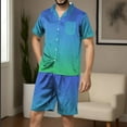 thumbnail image 1 of SDNall Summer Pajamas for Men Casual Elegance: Men's Button-Down Collar Pajama Set with Silky Soft Shorts (Blue,Sizes：S-XXL), 1 of 9