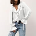 thumbnail image 1 of SDNall Summer Shirts for Women, V Neck Shirts Women, Spring Shirts for Women, Women'S Spring and Summer Neck Tie Ruffle Loose Trumpet Sleeve Shirt Long Sleeve V Neck Top/Shirt, Long Shirts for Women, 1 of 4