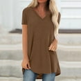 thumbnail image 1 of SDNall Summer T-Shirt for Women Loose Fit Casual Long Shirt Short Sleeve T-Shirt Oversize Tops Large Sizes Summer V-Neck Casual Loose Casual Basic Tee Tunic Tops (Coffee,Sizes:S-2XL), 1 of 9