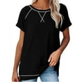 thumbnail image 1 of SDNall Summer T-Shirt for Women Solid Color Short Sleeve Casual Round Neck Side Split Fashion T-Shirt Short Sleeve Round Neck T-Shirt (Black,Sizes:S-2XL), 1 of 9