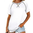 thumbnail image 1 of SDNall Summer T-Shirt for Women Solid Color Short Sleeve Casual Round Neck Side Split Fashion T-Shirt Short Sleeve Round Neck T-Shirt (White,Sizes:S-2XL), 1 of 9