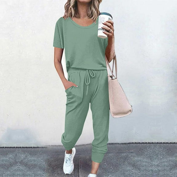 SDNall Summer Two-Piece Set for Women Fashion Womensummer Solid Button Casual Short Sleeve Top  Pant Set ,Sizes：S-2XL