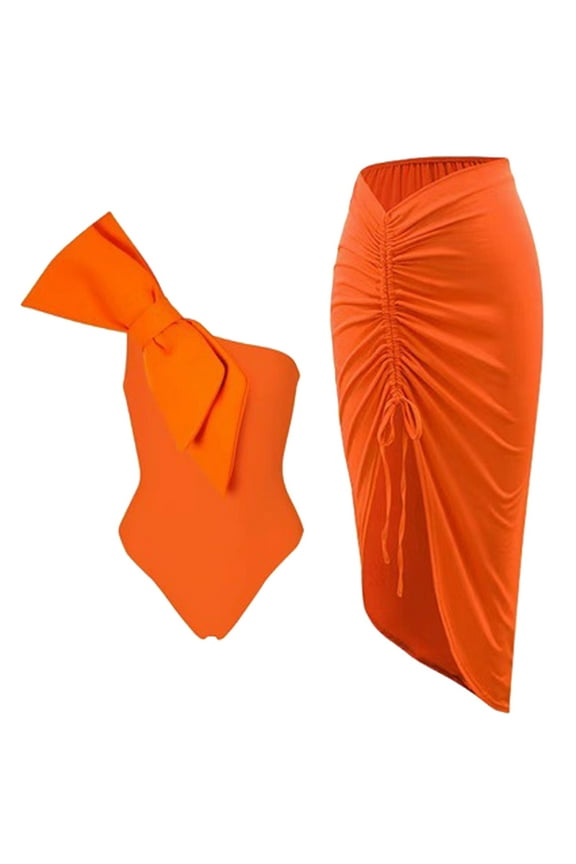 Swimsuit Set for Women Vintage Printed Conservative Two-Piece with Beach Skirt and Bikini Top