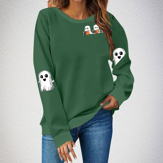 SDNall T-Shirts for Women, Long Sweatshirts for Women, Long Sleeve Blouses for Women, Women'S Fashion Long Sleeve Round Neck T-Shirt Printing Loose Blouse Hoodless Sweatshirts