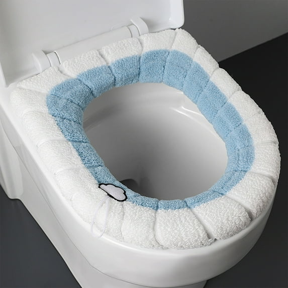 SDNall Toilet Seat Cover, Toilet Seat Elongated, Toilet Seat Cover Bathroom Soft Thicker Warmer with Washable Fiber Cloth Toilet Seat Covers Pads Reusable Easy installation Cleaning