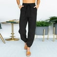 thumbnail image 1 of SDNall Trousers Pants for Women Casual Solid Cotton Linen Drawstring Elastic Waist Calf-Length Pants (Black, Sizes S-XXXL), 1 of 9