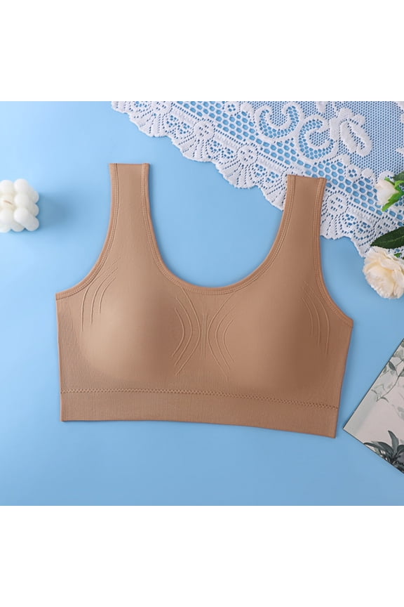 Tube Top Bra with Fixed Cups and Wide Straps for Women, Comfortable Elastic Band, Beige, Seamless Underwear for Daily Wear